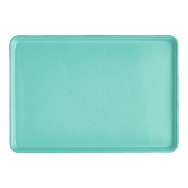 A rectangular light green fiberglass market display tray.