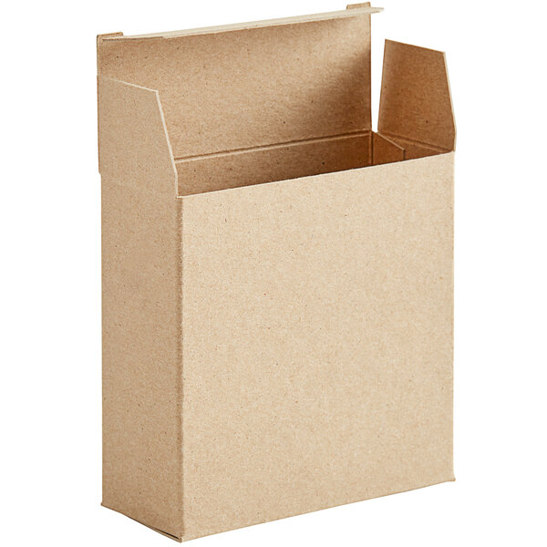 A brown Lavex Kraft cardboard box with a lid open.