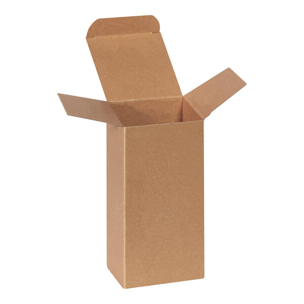 A brown kraft heavy-duty reverse tuck carton with open flaps.