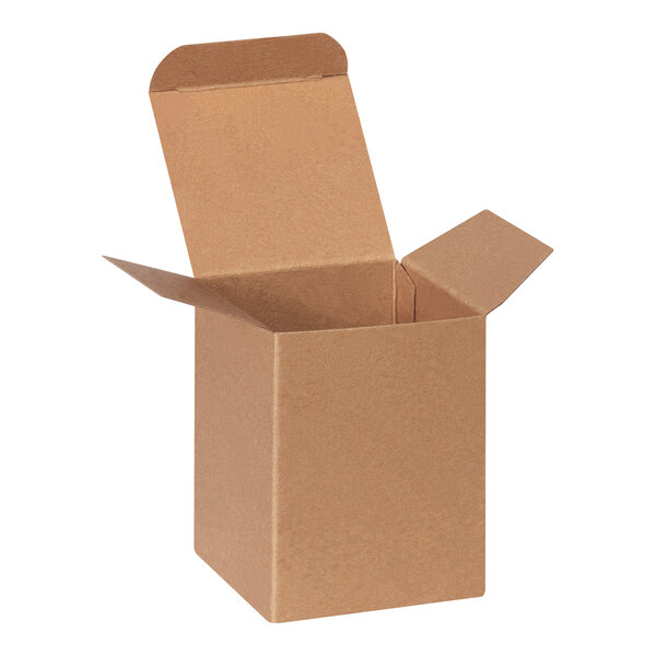 A brown kraft heavy-duty reverse tuck carton with open flaps.