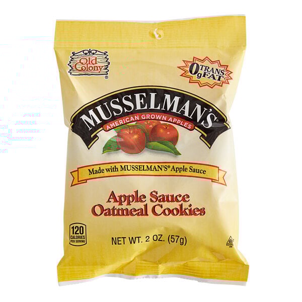 A yellow bag of Musselman's Apple Sauce Oatmeal Cookies.
