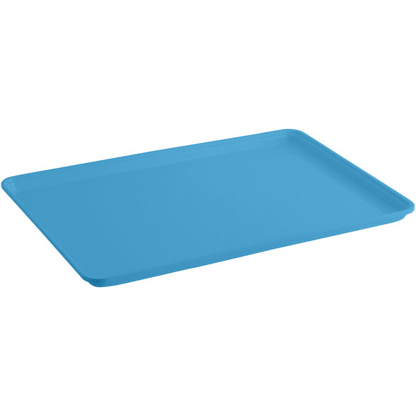 A blue rectangular MFG Tray on a white background.