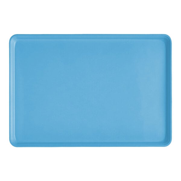A rectangular blue fiberglass market display tray.