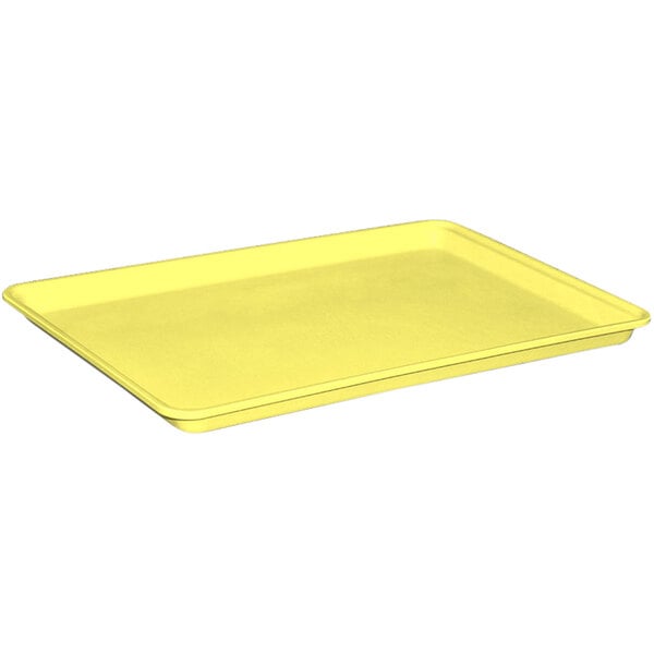 A yellow rectangular fiberglass MFG Tray market display tray.