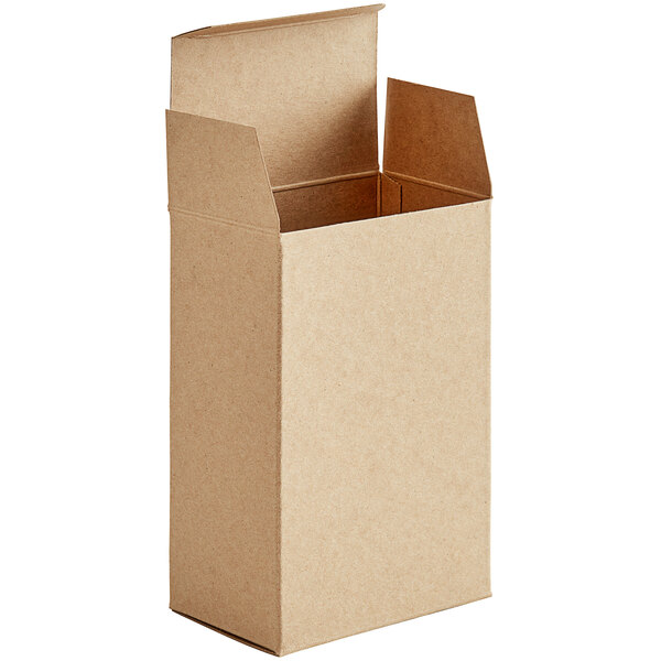 A brown cardboard Lavex heavy-duty reverse tuck carton with the lid open.