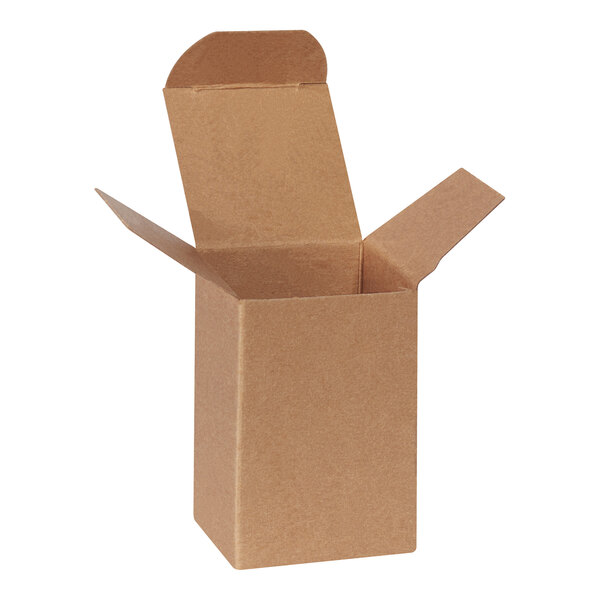 A small brown kraft reverse tuck carton with open flaps.