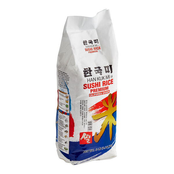 A white bag of Han Kuk Mi sushi rice with red and blue text.
