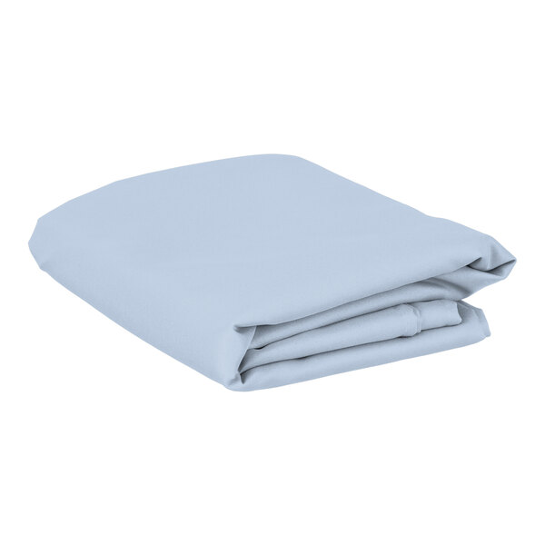 A folded light blue rectangular table cover on a white background.