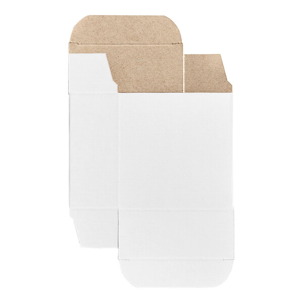 A white reverse tuck carton with open flaps, designed for packaging small items.