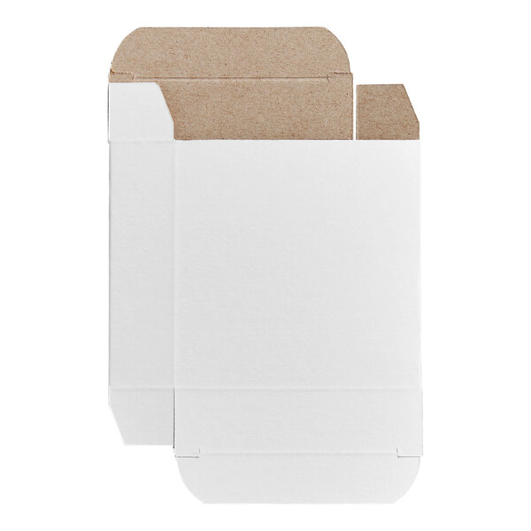 A white reverse tuck carton made of cardboard, shown unfolded and ready for assembly.