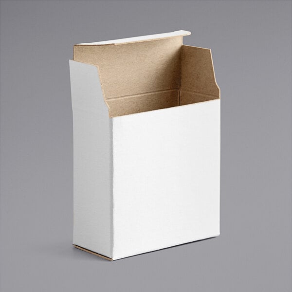 A white reverse tuck carton with a lid open.