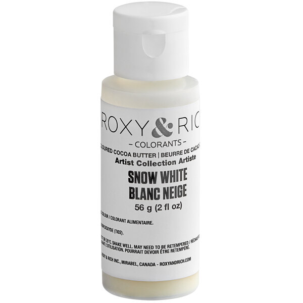 A white bottle of Roxy & Rich Snow White Cocoa Butter with black text.