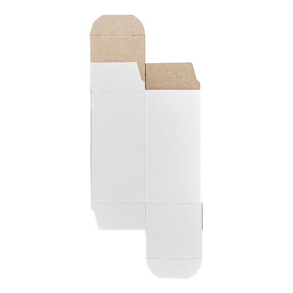 A white reverse tuck carton measuring 2 inches by 2 inches by 7 inches.