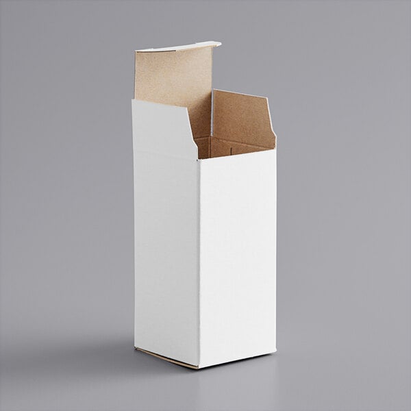 A close-up of a white Lavex reverse tuck carton with the lid open.