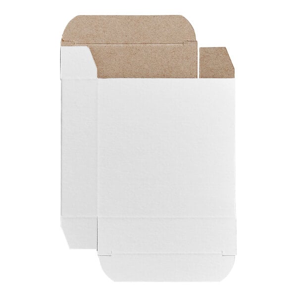 A white reverse tuck carton made of cardboard, shown partially assembled.