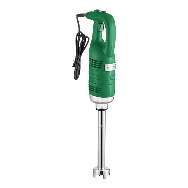 A green and silver AvaMix heavy-duty immersion blender with a black cord.