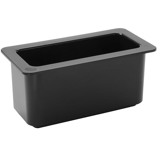 An American Metalcraft black rectangular polycarbonate insert with a rectangular bottom.