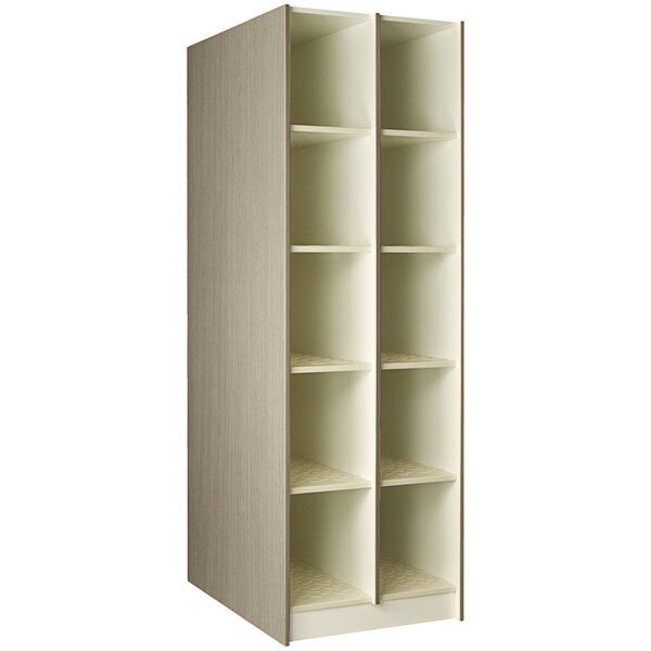A white I.D. Systems storage cabinet with shelves.