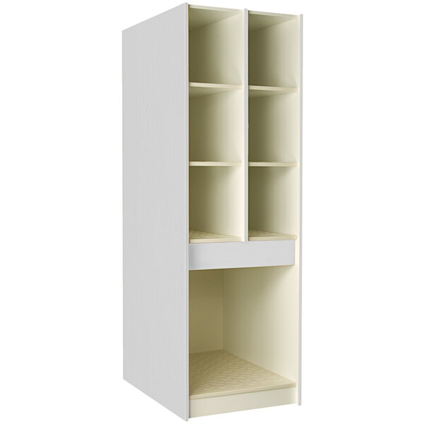 A grey I.D. Systems instrument storage cabinet with shelves and doors.