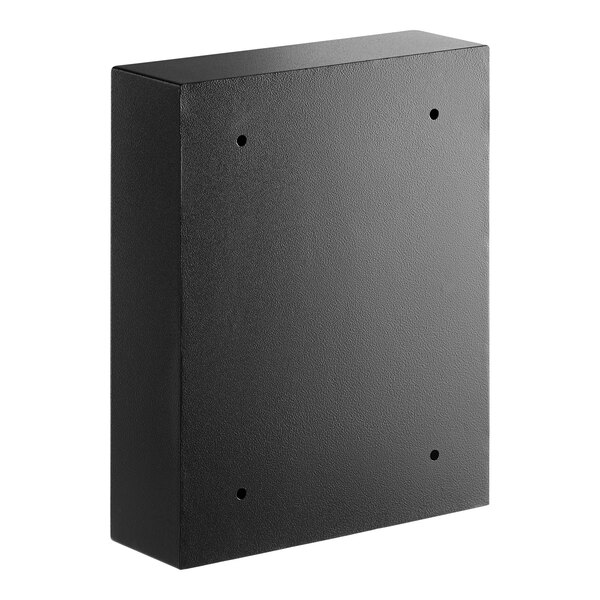A black steel wall mount key cabinet safe with four mounting holes visible on the front.