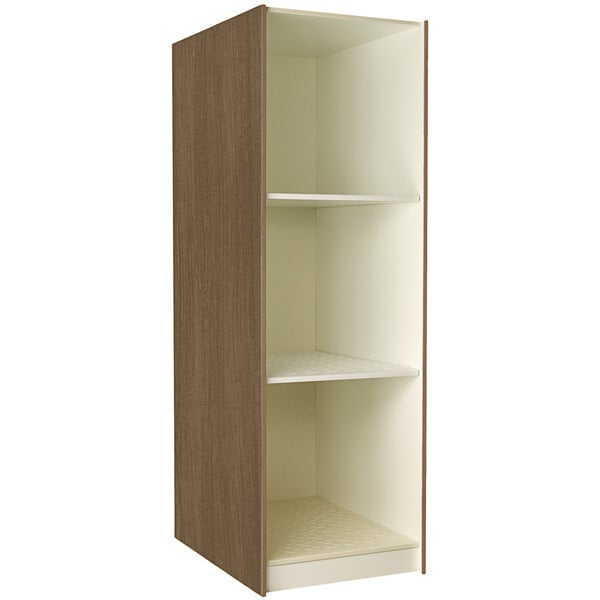 An I.D. Systems Roman Walnut instrument storage cabinet with shelves.