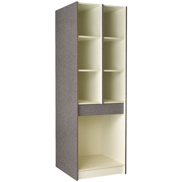 A tall grey I.D. Systems storage cabinet with shelves.