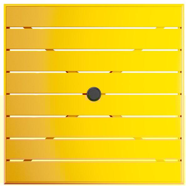 A yellow square table with a black circle in the center.