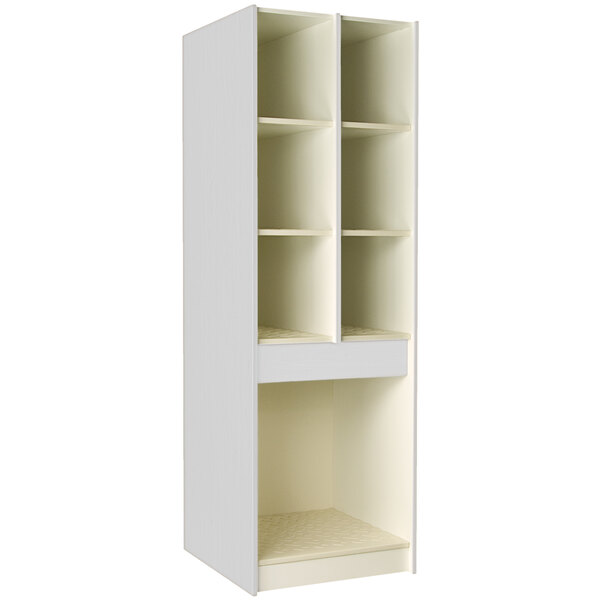 A grey I.D. Systems storage cabinet with shelves and doors.