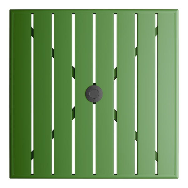 Lancaster Table & Seating 32" x 32" Green Powder-Coated Aluminum Dining Height Outdoor Table with Umbrella Hole