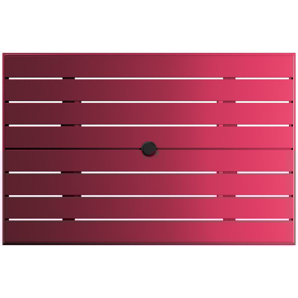 A red rectangular table with a black circle in the middle.