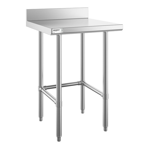 Regency 24" x 24" 16-Gauge 304 Stainless Steel Commercial Open Base Work Table with 4" Backsplash