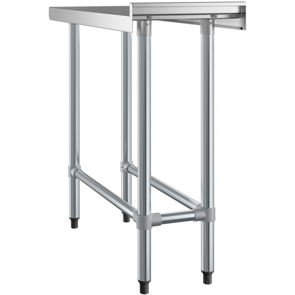 A Regency stainless steel filler table with two legs.