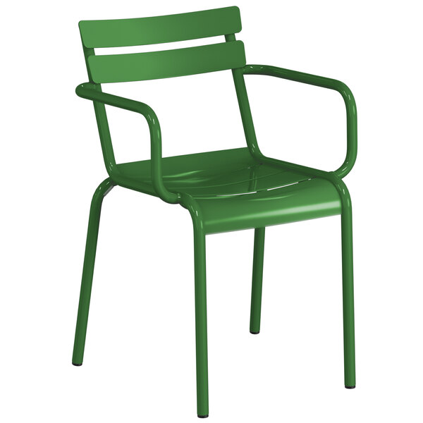 a green chair with arms