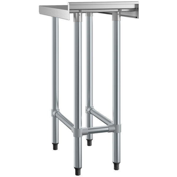 A Regency stainless steel filler table with metal legs.