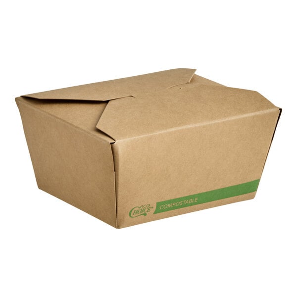 EcoChoice 4 3/8" x 3 1/2" x 2 1/2" Kraft PLA-Lined Compostable #1 Take-Out Container - 50/Pack