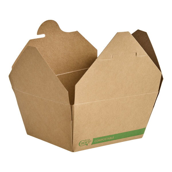 EcoChoice 4 3/8" x 3 1/2" x 2 1/2" Kraft PLA-Lined Compostable #1 Take-Out Container - 50/Pack