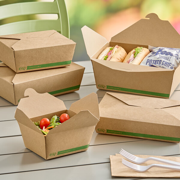 EcoChoice 4 3/8" x 3 1/2" x 2 1/2" Kraft PLA-Lined Compostable #1 Take-Out Container - 50/Pack