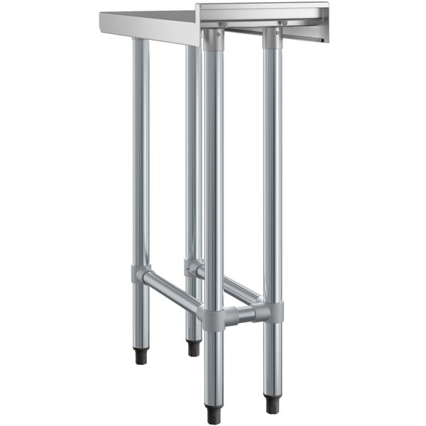 A Regency stainless steel filler table with legs.