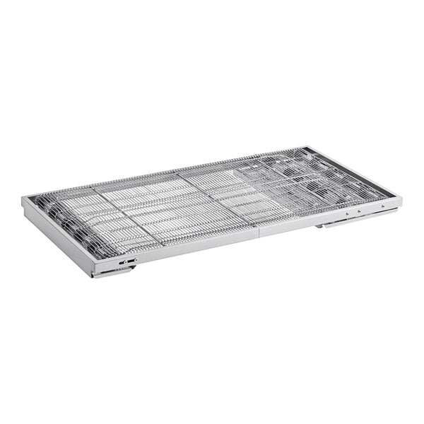 A metal conveyor belt for a Cooking Performance Group conveyor oven.