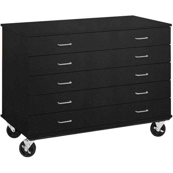 a black drawer with silver handles