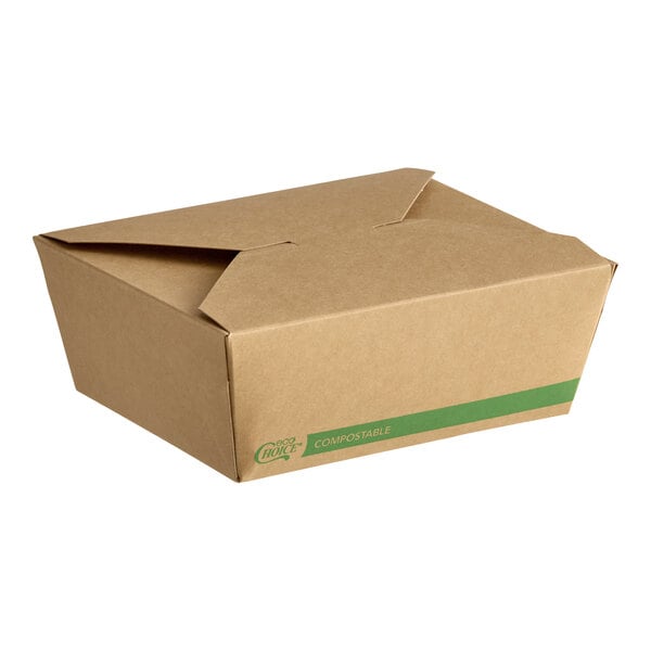 EcoChoice 6" x 4 3/4" x 2 1/2" Kraft PLA-Lined Compostable #8 Take-Out Container - 50/Pack