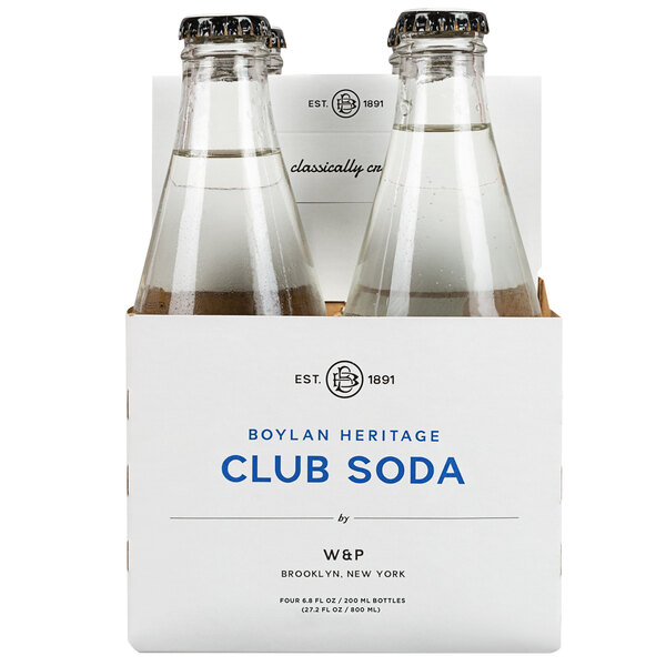 A 6-pack of Boylan Bottling Co. Heritage Club Soda bottles.