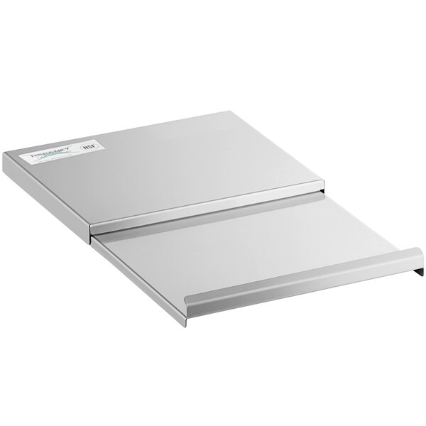 A silver rectangular Regency stainless steel lid on a tray.