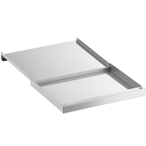 A Regency stainless steel sliding lid on an underbar ice bin tray.