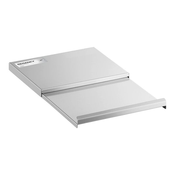 A rectangular stainless steel sliding lid with a raised front edge and a smooth, flat surface.