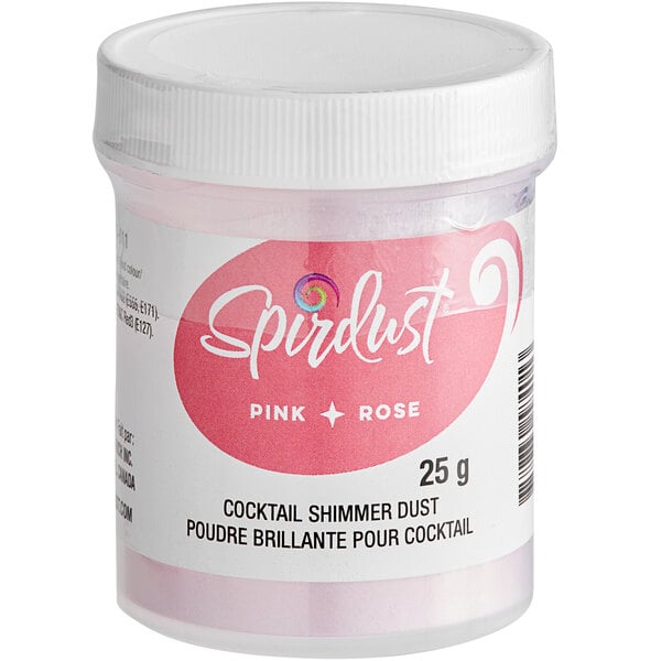 A close up of a Spirdust Pink Cocktail Shimmer container filled with pink powder.