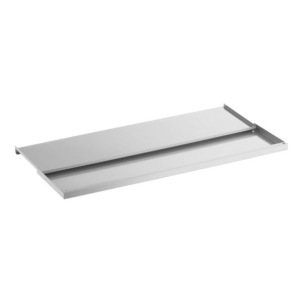 A rectangular, flat, stainless steel sliding lid with raised edges, designed to fit over a bin or container.