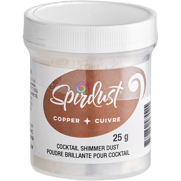 A container of Spirdust copper cocktail shimmer powder.