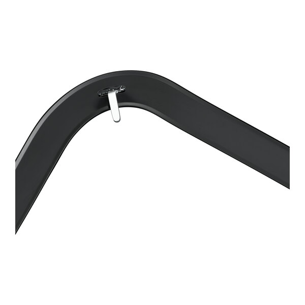 A curved black door gasket with a metal hook.