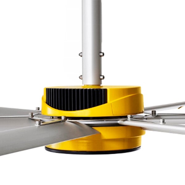 a yellow and silver ceiling fan
